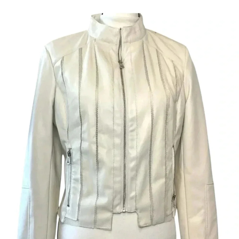 Bebe White Faux Leather Jacket- L